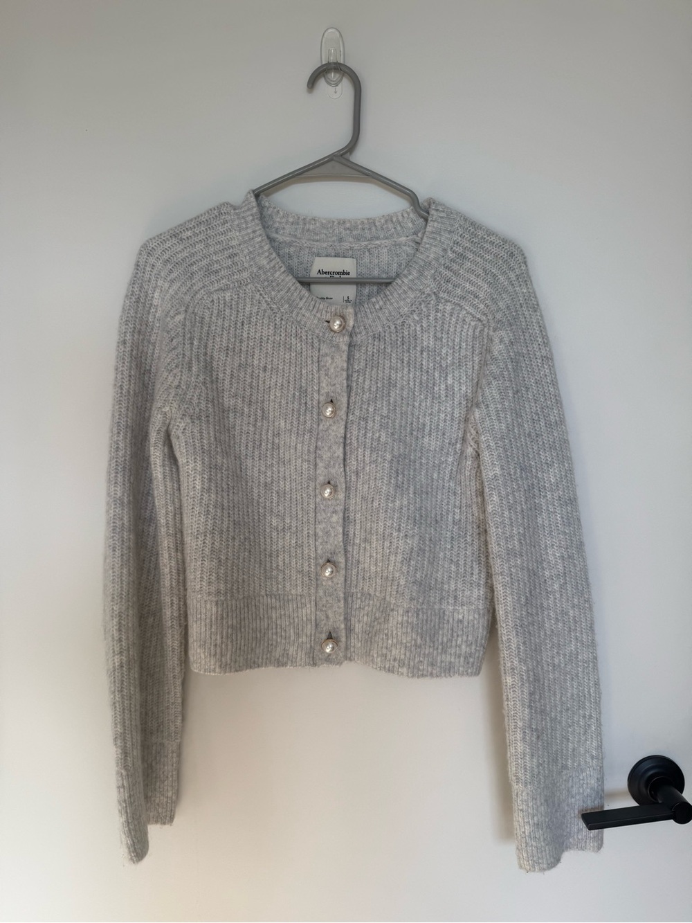 Abercrombie & Fitch Heather Gray Pearl-Button Knit Cardigan